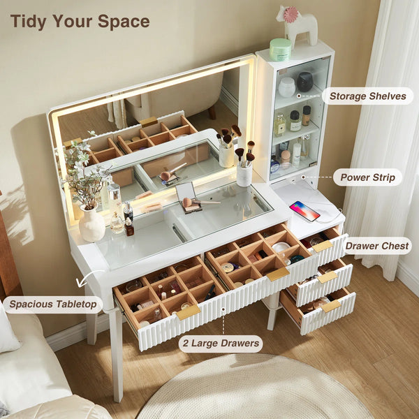 Carsin 48" W Engineered Wood Makeup Vanity with Lighted Mirror  Wooden Bazar