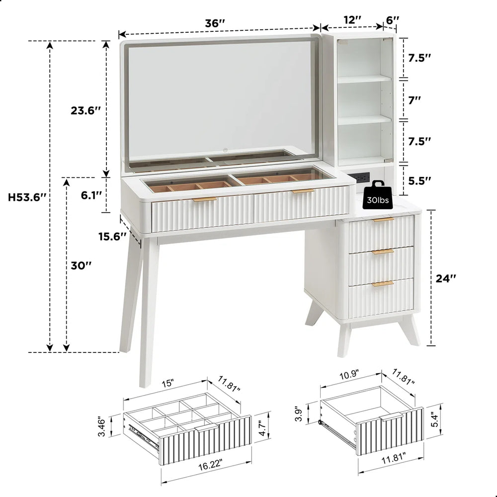 Carsin 48" W Engineered Wood Makeup Vanity with Lighted Mirror  Wooden Bazar