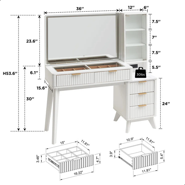 Carsin 48" W Engineered Wood Makeup Vanity with Lighted Mirror  Wooden Bazar