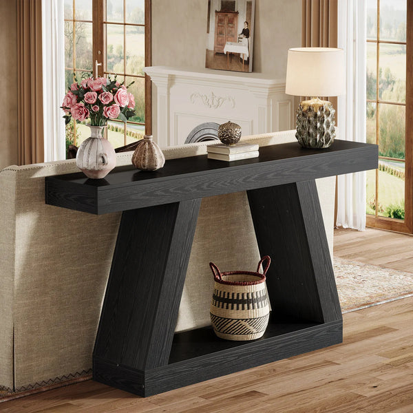 Chasidi Rectangular Pedestal Console Table, Modern Entryway & Sofa Table  Wooden Bazar