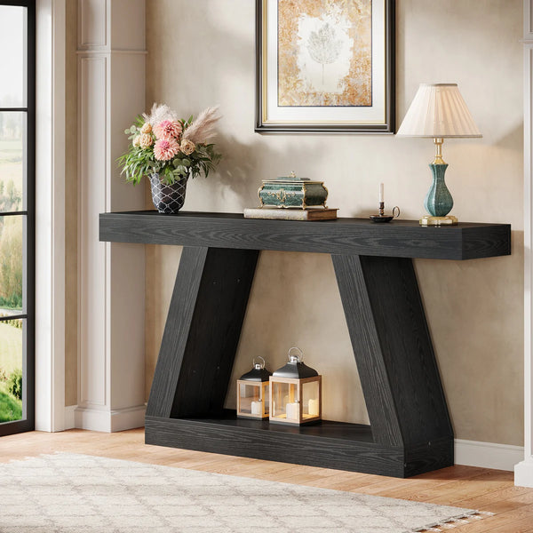 Chasidi Rectangular Pedestal Console Table, Modern Entryway & Sofa Table  Wooden Bazar