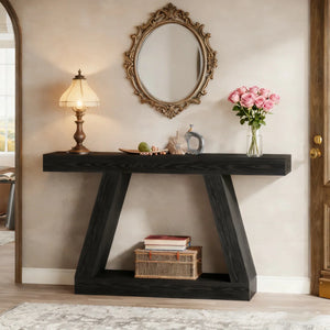 Chasidi Rectangular Pedestal Console Table, Modern Entryway & Sofa Table  Wooden Bazar