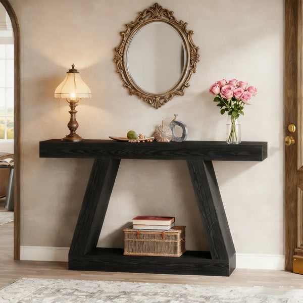 Chasidi Rectangular Pedestal Console Table, Modern Entryway & Sofa Table  Wooden Bazar