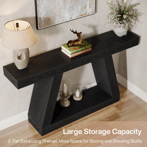 Chasidi Rectangular Pedestal Console Table, Modern Entryway & Sofa Table  Wooden Bazar