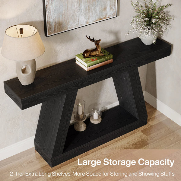 Chasidi Rectangular Pedestal Console Table, Modern Entryway & Sofa Table  Wooden Bazar