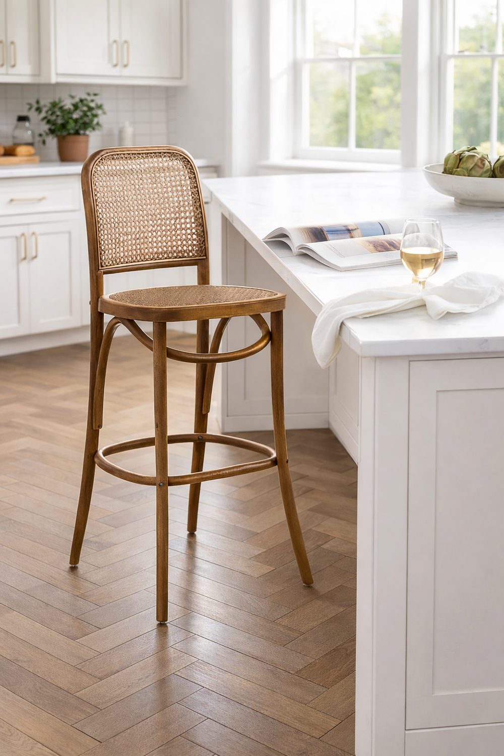 Harihar Rattan Cane Wooden Bar Stool - Wooden Bazar
