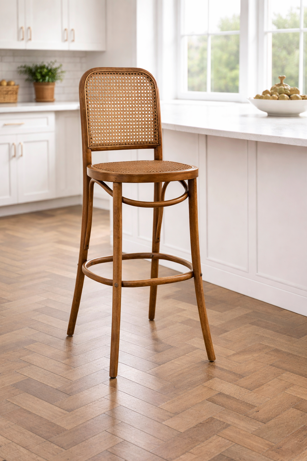 Harihar Rattan Cane Wooden Bar Stool - Wooden Bazar