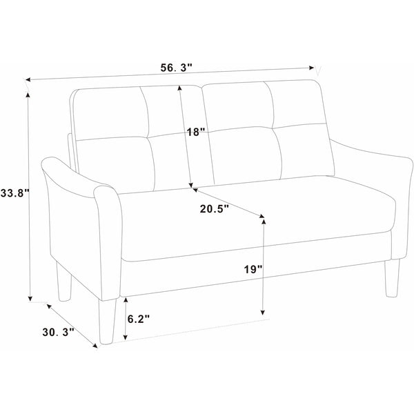 Chela 56.3" Loveseat Sofa  Wooden Bazar