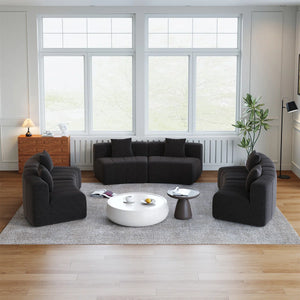 Chenille Curved Sectional Sofa With 6 Pillows  Wooden Bazar