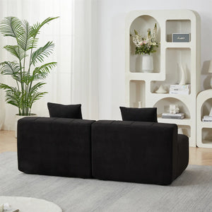 Chenille Curved Sectional Sofa With 6 Pillows  Wooden Bazar