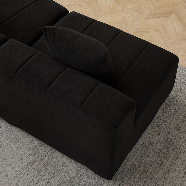Chenille Curved Sectional Sofa With 6 Pillows  Wooden Bazar