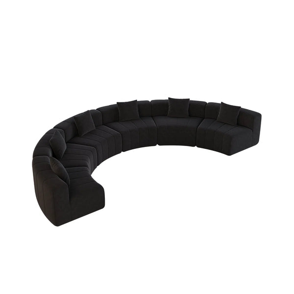 Chenille Curved Sectional Sofa With 6 Pillows  Wooden Bazar