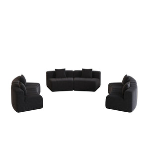 Chenille Curved Sectional Sofa With 6 Pillows  Wooden Bazar