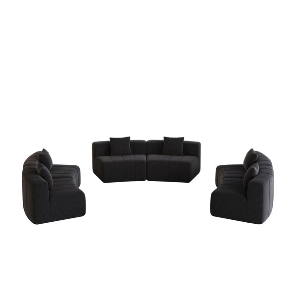 Chenille Curved Sectional Sofa With 6 Pillows  Wooden Bazar