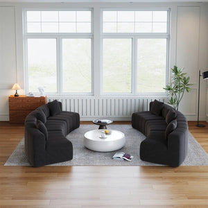 Chenille Curved Sectional Sofa With 6 Pillows  Wooden Bazar