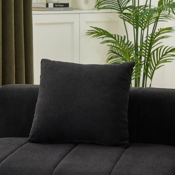 Chenille Curved Sectional Sofa With 6 Pillows  Wooden Bazar