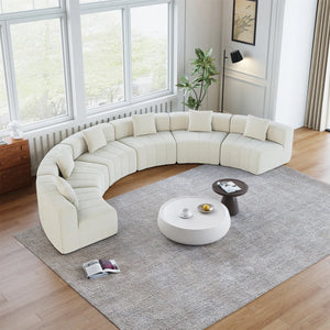Chenille Curved Sectional Sofa With 6 Pillows  Wooden Bazar