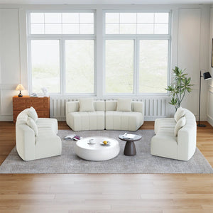 Chenille Curved Sectional Sofa With 6 Pillows  Wooden Bazar