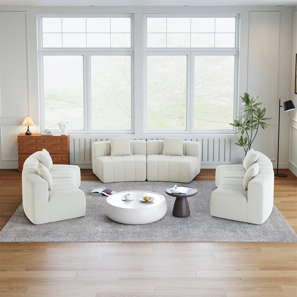 Chenille Curved Sectional Sofa With 6 Pillows  Wooden Bazar