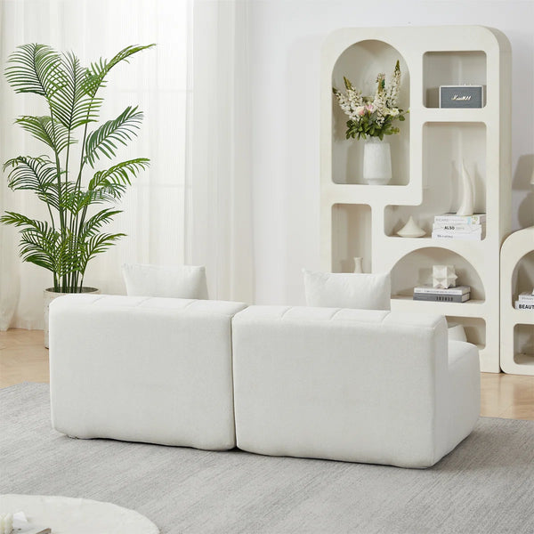 Chenille Curved Sectional Sofa With 6 Pillows  Wooden Bazar