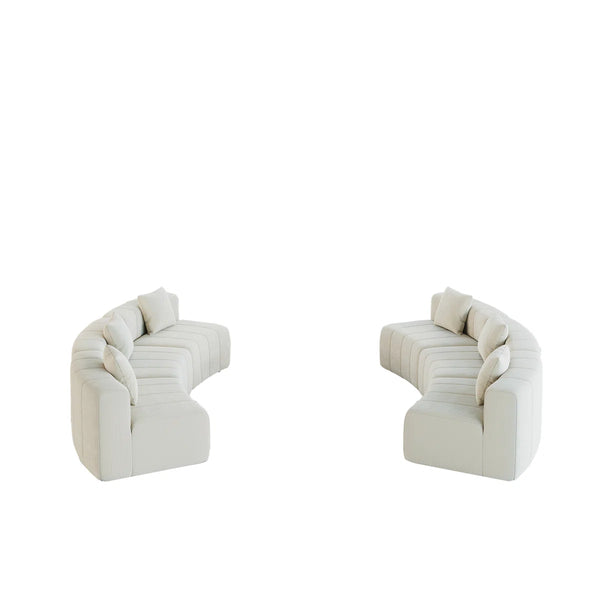 Chenille Curved Sectional Sofa With 6 Pillows  Wooden Bazar