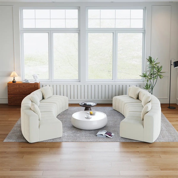 Chenille Curved Sectional Sofa With 6 Pillows  Wooden Bazar