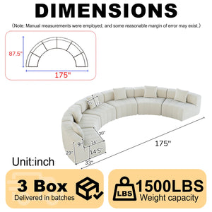 Chenille Curved Sectional Sofa With 6 Pillows  Wooden Bazar