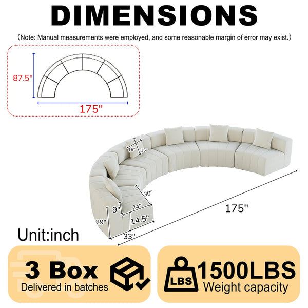 Chenille Curved Sectional Sofa With 6 Pillows  Wooden Bazar