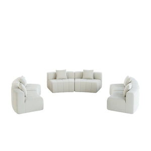 Chenille Curved Sectional Sofa With 6 Pillows  Wooden Bazar