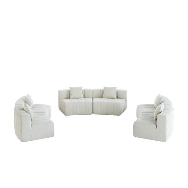 Chenille Curved Sectional Sofa With 6 Pillows  Wooden Bazar