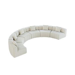 Chenille Curved Sectional Sofa With 6 Pillows  Wooden Bazar