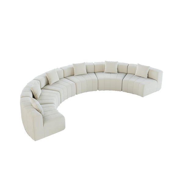Chenille Curved Sectional Sofa With 6 Pillows  Wooden Bazar