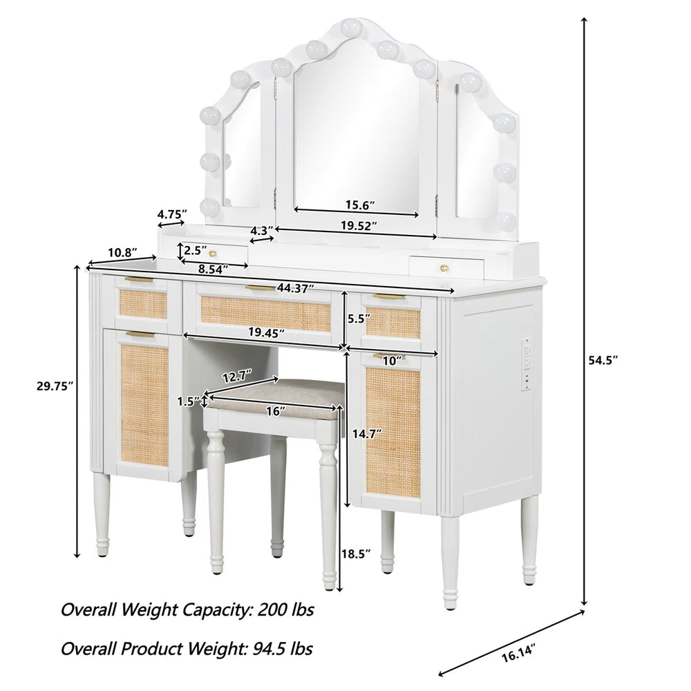 Makeup Vanity Desk with 13 Hollywood Bulbs, 3 Lighting Modes & Ample Storage  Wooden Bazar