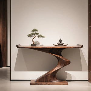 Chinese-Style Retro Brown Console Table with Minimalist Design for Entryway, Hallway & Living Room  Wooden Bazar