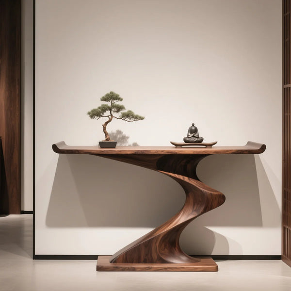 Chinese-Style Retro Brown Console Table with Minimalist Design for Entryway, Hallway & Living Room  Wooden Bazar
