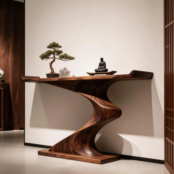 Chinese-Style Retro Brown Console Table with Minimalist Design for Entryway, Hallway & Living Room  Wooden Bazar