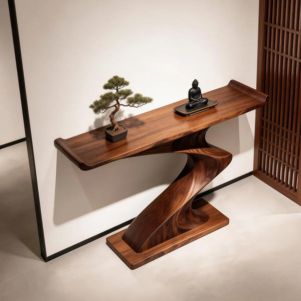 Chinese-Style Retro Brown Console Table with Minimalist Design for Entryway, Hallway & Living Room  Wooden Bazar