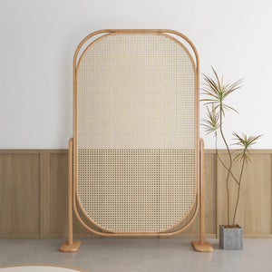 Christionna Folding Wood and Rattan Room Divider   Wooden Bazar