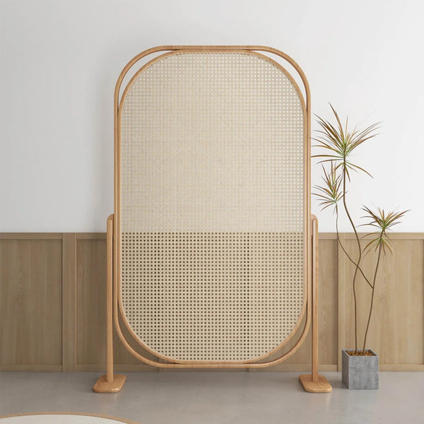 Christionna Folding Wood and Rattan Room Divider   Wooden Bazar