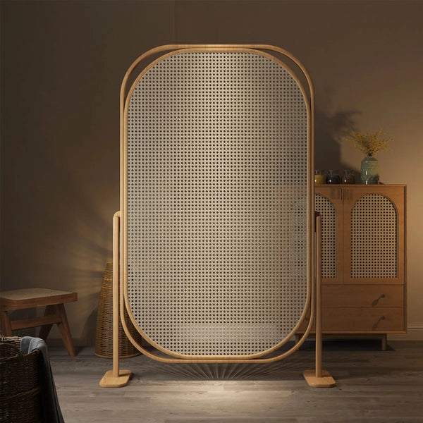 Christionna Folding Wood and Rattan Room Divider   Wooden Bazar
