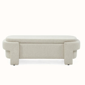 Oval Fabric Upholstered Storage Ottoman - Wooden Bazar