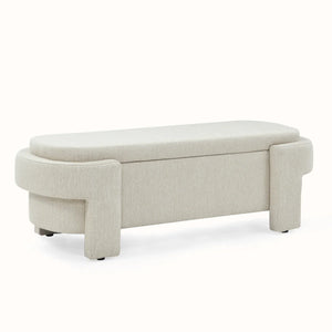 Oval Fabric Upholstered Storage Ottoman - Wooden Bazar