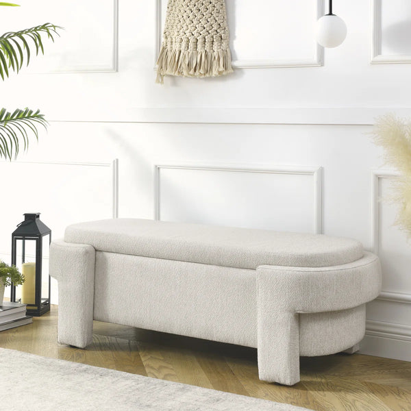 Oval Fabric Upholstered Storage Ottoman - Wooden Bazar