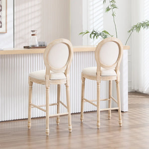 Classic Louis-Style Carved Dining Chair with Cotton Linen Upholstery, Set of 2  Wooden Bazar