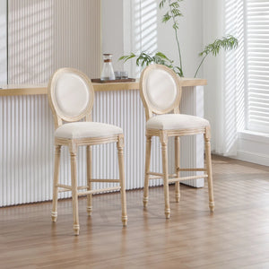 Classic Louis-Style Carved Dining Chair with Cotton Linen Upholstery, Set of 2  Wooden Bazar