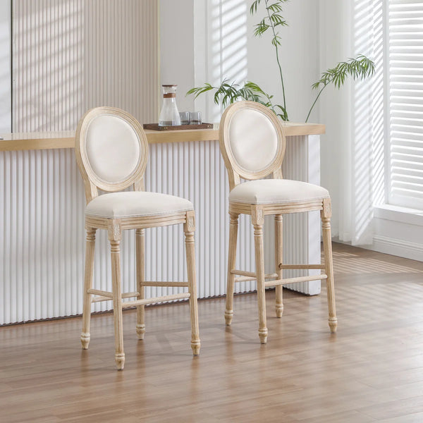 Classic Louis-Style Carved Dining Chair with Cotton Linen Upholstery, Set of 2  Wooden Bazar