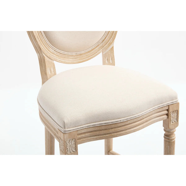 Classic Louis-Style Carved Dining Chair with Cotton Linen Upholstery, Set of 2  Wooden Bazar