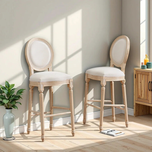 Classic Louis-Style Carved Dining Chair with Cotton Linen Upholstery, Set of 2  Wooden Bazar