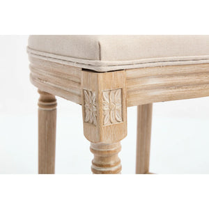 Classic Louis-Style Carved Dining Chair with Cotton Linen Upholstery, Set of 2  Wooden Bazar