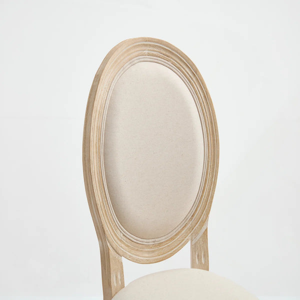 Classic Louis-Style Carved Dining Chair with Cotton Linen Upholstery, Set of 2  Wooden Bazar